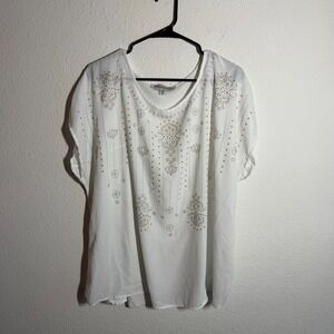 Tempted Hearts Los Angeles Blouse Top Womens 3X White Embellished Studded Casual